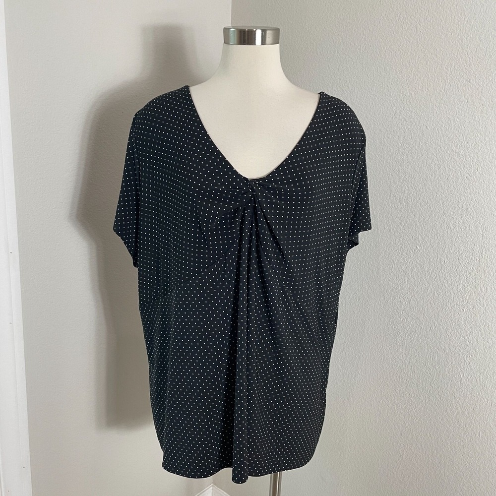 Chaps Womens Plus 3X Polka Dot Twist Front V Neck Short Sleeve Tunic Top Shirt